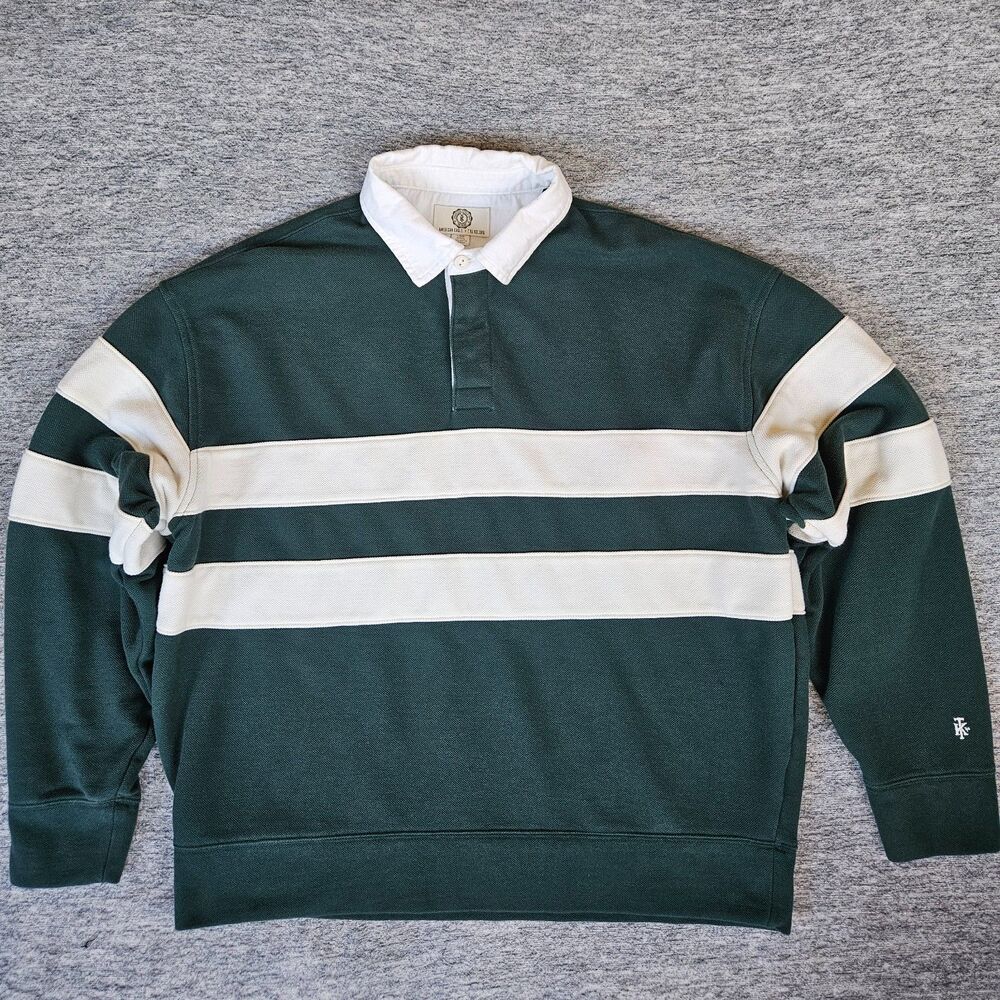 American Eagle X Tru Kolors Rugby Polo Shirt Mens Large Green White Striped